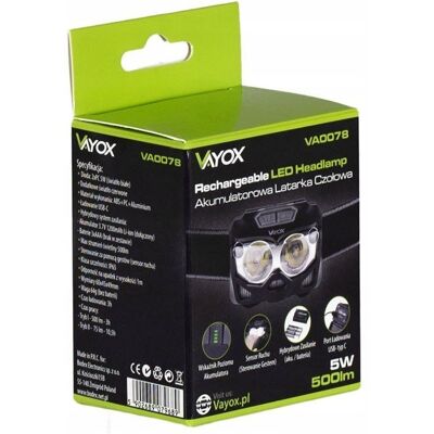 Inny producent Latarka lampka CZOŁOWA VAYOX VA0078 LED COB 500lm 700m IP65 CZUJNIK RUCHU / VA0078 Inny producent Latarka lampka CZOŁOWA VAYOX VA0078 LED COB 500lm 700m IP65 CZUJNIK RUCHU / VA0078