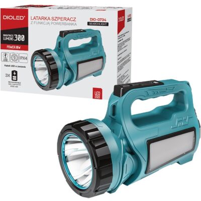Latarka szperacz LED akumulatorowa 300lm NIEBIESKA 2w1 lampka boczna Dioled Latarka szperacz LED akumulatorowa 300lm NIEBIESKA 2w1 lampka boczna Dioled