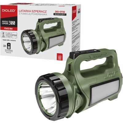 Latarka szperacz LED akumulatorowa 300lm ZIELONA 2w1 lampka boczna Dioled Latarka szperacz LED akumulatorowa 300lm ZIELONA 2w1 lampka boczna Dioled