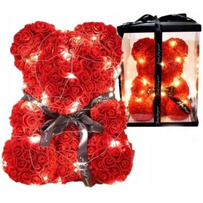 decortrend Miś Z Róż Prezent Walentynki Urodziny Dla Kobiet 25 Cm + Lampki Led decortrend Miś Z Róż Prezent Walentynki Urodziny Dla Kobiet 25 Cm + Lampki Led