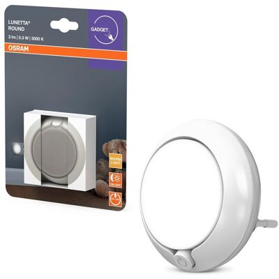 OSRAM LUNETTA Okrągła lampka nocna biała z czujnikiem; Technologia LED; Strumień świetlny 3 lm; 3000 K ciepła biel; przełącznik włącz/wyłącz; instal.. OSRAM LUNETTA Okrągła lampka nocna biała z czujnikiem; Technologia LED; Strumień świetlny 3 lm; 3000 K ciepła biel; przełącznik włącz/wyłącz; instal..