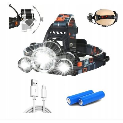 Inny producent PROFESJONALNA LATARKA CZOŁOWA 3x LED czołówka na głowę akumulatorowa 1000lm Inny producent PROFESJONALNA LATARKA CZOŁOWA 3x LED czołówka na głowę akumulatorowa 1000lm