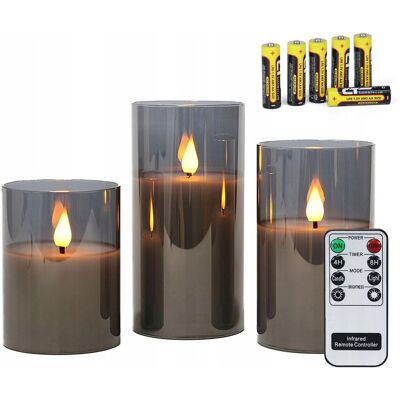 Inny producent SZARE ŚWIECE LED BEZPŁOMIENIOWE W SZKLE 3 SZT. Z PILOTEM 10/12,5/15 CM Inny producent SZARE ŚWIECE LED BEZPŁOMIENIOWE W SZKLE 3 SZT. Z PILOTEM 10/12,5/15 CM