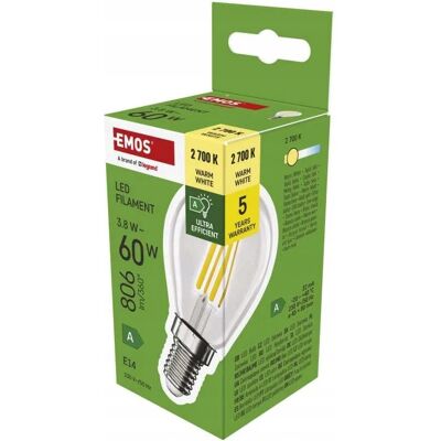 Żarówka Led E14 3.8w 806lm Energooszczędna Filamentowa Ciepła Biel, Emos Żarówka Led E14 3.8w 806lm Energooszczędna Filamentowa Ciepła Biel, Emos