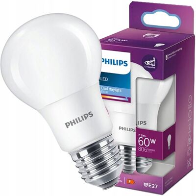 Żarówka LED E27 A60 7,5W = 60W 806lm 6500K Zimna PHILIPS Żarówka LED E27 A60 7,5W = 60W 806lm 6500K Zimna PHILIPS