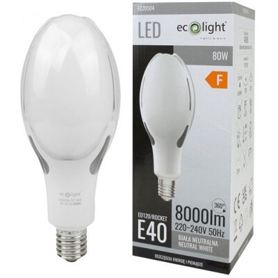 Żarówka Parkowa Uliczna LED Rocket E40 80W 4000K 8000lm Ecolight EC20504 Żarówka Parkowa Uliczna LED Rocket E40 80W 4000K 8000lm Ecolight EC20504