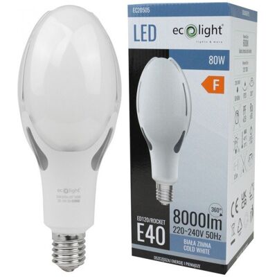 Żarówka Parkowa Uliczna LED Rocket E40 80W 6500K 8000lm Ecolight EC20505 Żarówka Parkowa Uliczna LED Rocket E40 80W 6500K 8000lm Ecolight EC20505