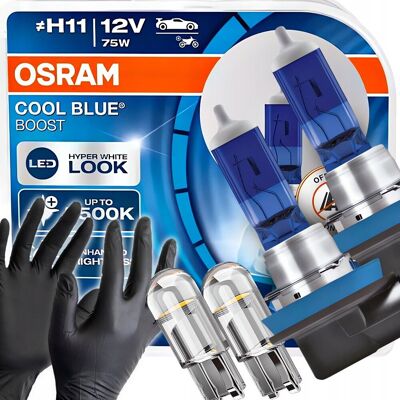 AGMI Żarówki Osram H11 Cool Blue Boost 5500K Białe + W5W Clear LED + Rękawiczki AGMI Żarówki Osram H11 Cool Blue Boost 5500K Białe + W5W Clear LED + Rękawiczki