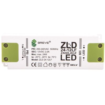 BREVE Zasilacz Led 12V Dc 24W Zld 24-12Lf 2,0A 19712-9024 BREVE Zasilacz Led 12V Dc 24W Zld 24-12Lf 2,0A 19712-9024