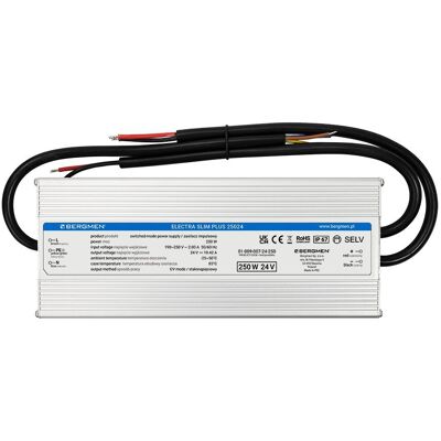 Zasilacz LED Bergmen Electra Slim Plus 25024 / 250W / 24VDC / 10,42A / IP67 Zasilacz LED Bergmen Electra Slim Plus 25024 / 250W / 24VDC / 10,42A / IP67