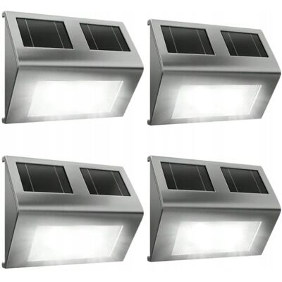 rexe ZESTAW 4 SZTUKI LAMP SOLARNYCH ŚCIENNYCH LED ZE STALI NIERDZEWNEJ SREBRNE rexe ZESTAW 4 SZTUKI LAMP SOLARNYCH ŚCIENNYCH LED ZE STALI NIERDZEWNEJ SREBRNE