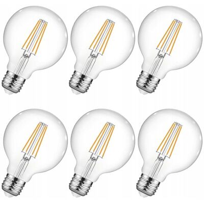 Luminova Zestaw 6 sztuk Żarówka E27 LED kula filament 4W=35W 400lm Ciepła 3000K ozdobna Savineo Luminova Zestaw 6 sztuk Żarówka E27 LED kula filament 4W=35W 400lm Ciepła 3000K ozdobna Savineo