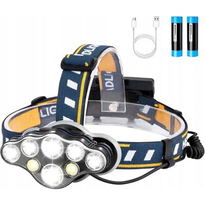 Inny producent Latarka Czołowa 8 Led Akumulatorowa Czołówka Na Głowę Wodoodporna Cree Cob Inny producent Latarka Czołowa 8 Led Akumulatorowa Czołówka Na Głowę Wodoodporna Cree Cob