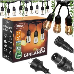 Berge Girlanda Ogrodowa Świetlna 15m+30x Żarówka LED 1W Gęsta Wodoszczelna Berge Girlanda Ogrodowa Świetlna 15m+30x Żarówka LED 1W Gęsta Wodoszczelna