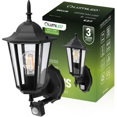 Kinkiet Ogrodowy Elewacyjny Zewnętrzny E27 Latarnia Do Góry Z Czujnikiem Ruchu Czarna Bellis Lumiled Kinkiet Ogrodowy Elewacyjny Zewnętrzny E27 Latarnia Do Góry Z Czujnikiem Ruchu Czarna Bellis Lumiled