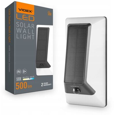 Kinkiet solarny ogrodowy Videx biały czarny zintegrowane źródło LED Kinkiet solarny ogrodowy Videx biały czarny zintegrowane źródło LED