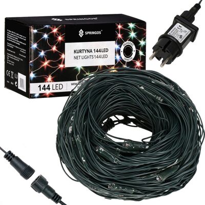 Springos Kurtyna Świetlna Multikolor144 Led Siatka Lampki Wewnętrzno-Zewnętrzne Springos Kurtyna Świetlna Multikolor144 Led Siatka Lampki Wewnętrzno-Zewnętrzne