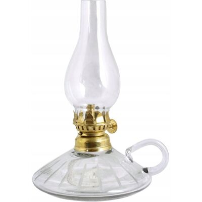 Lampa na kerozynę Strömshaga - Rzeźbione szkło, Mosiężny palnik - Vintage szwedzki design - 13x18cm Lampa na kerozynę Strömshaga - Rzeźbione szkło, Mosiężny palnik - Vintage szwedzki design - 13x18cm