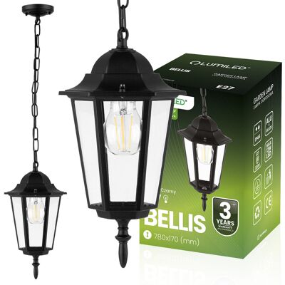 Lampa Ogrodowa Wisząca Zewnętrzna E27 Latarnia Czarna Bellis Lumiled Lampa Ogrodowa Wisząca Zewnętrzna E27 Latarnia Czarna Bellis Lumiled