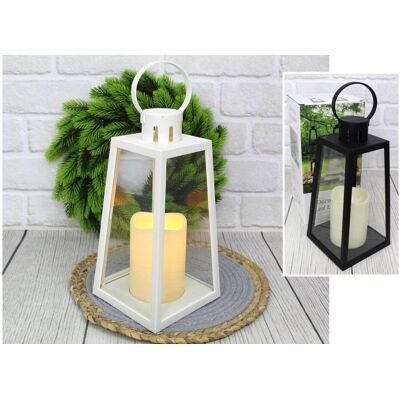 7&7 Lampion, Latarnia Szkło-Plastik Led Trapez Z Jedną Swiecą Mix Biały I Czarny 34X13 Cm Ae-7296 7&7 Lampion, Latarnia Szkło-Plastik Led Trapez Z Jedną Swiecą Mix Biały I Czarny 34X13 Cm Ae-7296