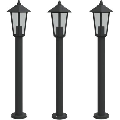 VMP Lampy ogrodowe na słupku, 3 szt, czarne, 80 cm, stal nierdzewna VMP Lampy ogrodowe na słupku, 3 szt, czarne, 80 cm, stal nierdzewna