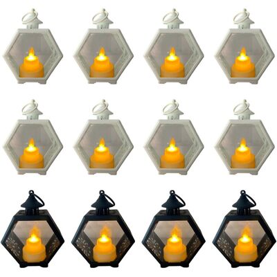 Inny producent Latarnia Świeca LED Wisząca Dekoracyjna 14,5 cm – Zestaw 12 Sztuk Biała i Czarna Inny producent Latarnia Świeca LED Wisząca Dekoracyjna 14,5 cm – Zestaw 12 Sztuk Biała i Czarna