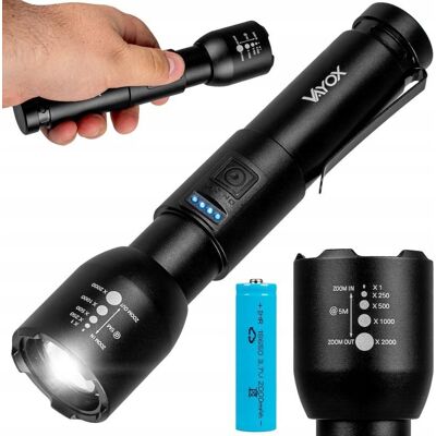 MOCNA LATARKA LED TAKTYCZA AKUMULATOROWA 18650 ZOOM USB-C 20W 800lm VAYOX MOCNA LATARKA LED TAKTYCZA AKUMULATOROWA 18650 ZOOM USB-C 20W 800lm VAYOX