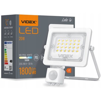 Naświetlacz LED 20W 1800lm 5000K IP65 Biały z czujnikiem ruchu i zmierzchu VIDEX LUCA Naświetlacz LED 20W 1800lm 5000K IP65 Biały z czujnikiem ruchu i zmierzchu VIDEX LUCA