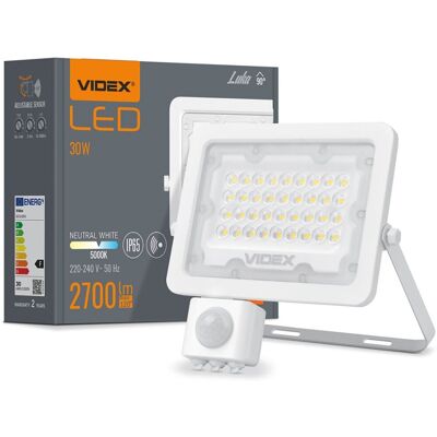 Naświetlacz LED 30W 2700lm 5000K IP65 Biały z czujnikiem ruchu i zmierzchu VIDEX LUCA Naświetlacz LED 30W 2700lm 5000K IP65 Biały z czujnikiem ruchu i zmierzchu VIDEX LUCA