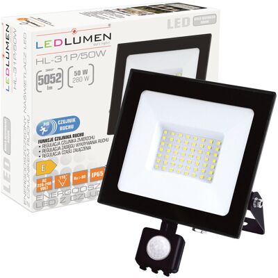 Naświetlacz LED 50W=280W 5052lm Halogen Reflektor Slim Lampa Czujnik Ruchu LEDLUMEN Naświetlacz LED 50W=280W 5052lm Halogen Reflektor Slim Lampa Czujnik Ruchu LEDLUMEN