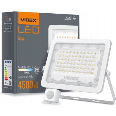 Naświetlacz LED 50W 4500lm 5000K IP65 Biały z czujnikiem ruchu i zmierzchu VIDEX LUCA Naświetlacz LED 50W 4500lm 5000K IP65 Biały z czujnikiem ruchu i zmierzchu VIDEX LUCA