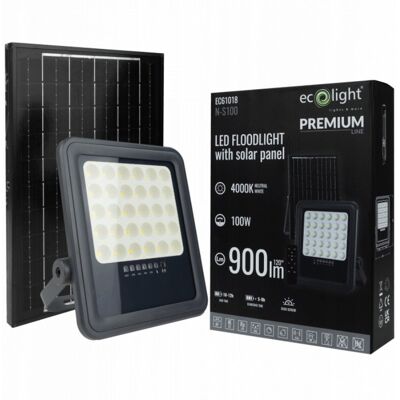 Ecolight NAŚWIETLACZ LED PANEL SOLARNY 100W + PILOT CZUJNIK ZMIERZCHU IP65 NEUTRALNY Ecolight NAŚWIETLACZ LED PANEL SOLARNY 100W + PILOT CZUJNIK ZMIERZCHU IP65 NEUTRALNY