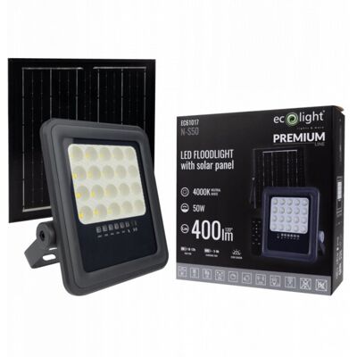 Ecolight NAŚWIETLACZ LED PANEL SOLARNY 50W + PILOT CZUJNIK ZMIERZCHU IP65 NEUTRALNY Ecolight NAŚWIETLACZ LED PANEL SOLARNY 50W + PILOT CZUJNIK ZMIERZCHU IP65 NEUTRALNY
