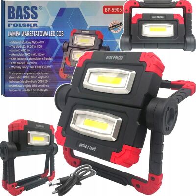 Bass Polska Przenośna Podwójna Lampa Warsztatowa Halogenowa Led Cob Powerbank Usb Bass Polska Przenośna Podwójna Lampa Warsztatowa Halogenowa Led Cob Powerbank Usb