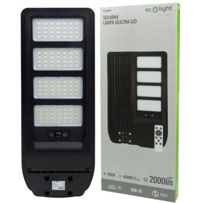 SOLARNA LAMPA ULICZNA ECOLIGHT 200W 2000LM ZASILANIE SOLARNE CZUJNIK RUCHU SOLARNA LAMPA ULICZNA ECOLIGHT 200W 2000LM ZASILANIE SOLARNE CZUJNIK RUCHU