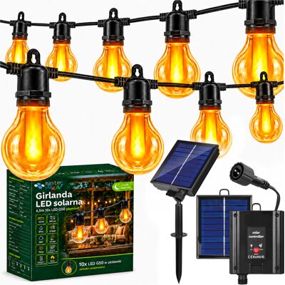 Master LED Girlanda Solarna Ogrodowa Świetlna 6,5M 10X Żarówka LED G50 płomień Master LED Girlanda Solarna Ogrodowa Świetlna 6,5M 10X Żarówka LED G50 płomień