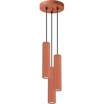 SOLLUX LIGHTING Lampa wisząca ochra czerwona okrągła 20cm 3 karbowane tuby do salonu Sollux SOLLUX LIGHTING Lampa wisząca ochra czerwona okrągła 20cm 3 karbowane tuby do salonu Sollux
