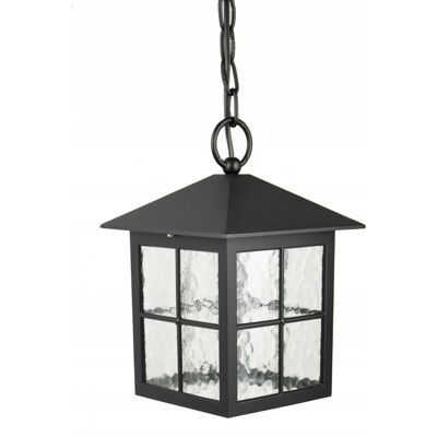 Lampa wisząca zewnętrzna retro czarna ozdobne szkło na łańcuchu IP43 SU-MA Lampa wisząca zewnętrzna retro czarna ozdobne szkło na łańcuchu IP43 SU-MA