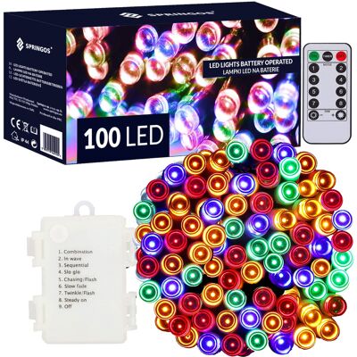 Springos Lampki Choinkowe 100 Led 10m Zewnętrzne Pilot Girlanda Ip44 Na Baterie Springos Lampki Choinkowe 100 Led 10m Zewnętrzne Pilot Girlanda Ip44 Na Baterie