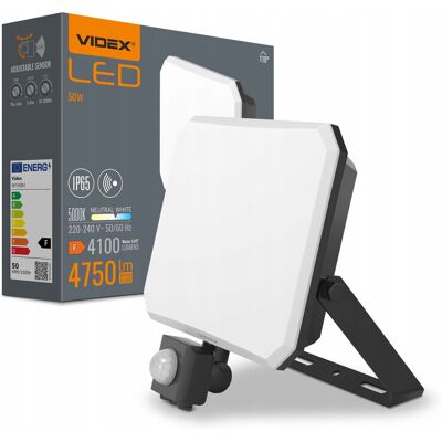 Naświetlacz halogen LED z czujnikiem ruchu PIR 50W 5000K 4750lm IP65 Videx Naświetlacz halogen LED z czujnikiem ruchu PIR 50W 5000K 4750lm IP65 Videx