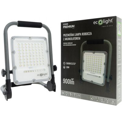 Naświetlacz roboczy przenośny z akumulatorem LED 30W 5000K IP65 Ecolight Naświetlacz roboczy przenośny z akumulatorem LED 30W 5000K IP65 Ecolight