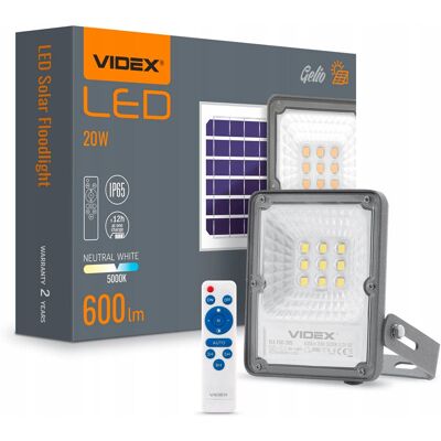Naświetlacz solarny LED z czujnikiem ruchu i pilotem 600lm IP65 GELIO Videx Naświetlacz solarny LED z czujnikiem ruchu i pilotem 600lm IP65 GELIO Videx