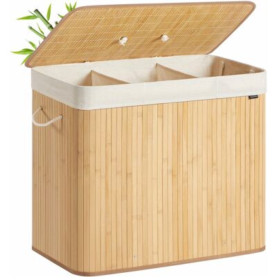 songmics Bambusowy kosz na pranie 3 komory 170 L z pokrywą i wyjmowanym workiem beżowy 70x40x61 cm songmics Bambusowy kosz na pranie 3 komory 170 L z pokrywą i wyjmowanym workiem beżowy 70x40x61 cm