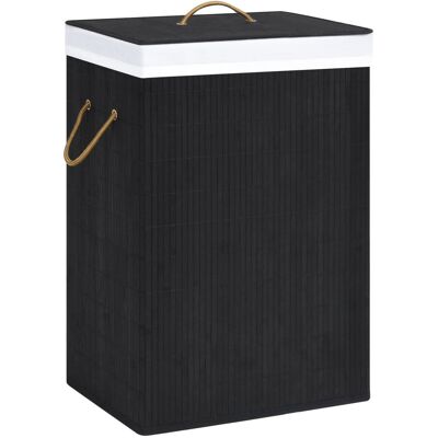 VMP Bambusowy Kosz Na Pranie Z 2 Przegrodami, Czarny, 72 L VMP Bambusowy Kosz Na Pranie Z 2 Przegrodami, Czarny, 72 L