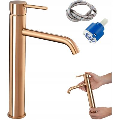 Bateria Umywalkowa Stojąca Miedziana w Połysku Kran Rea Lungo Wysoka 28 cm Bateria Umywalkowa Stojąca Miedziana w Połysku Kran Rea Lungo Wysoka 28 cm