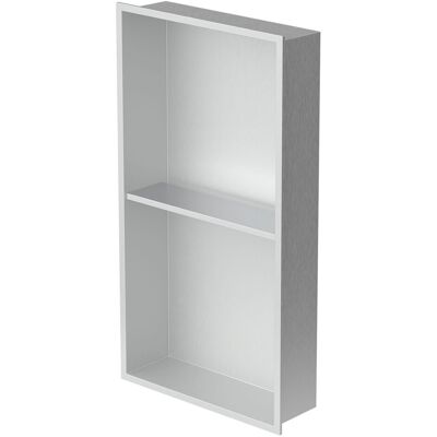 Nicho na ścianę ze stali nierdzewnej LUXEBATH z 2 półkami - 30x60cm - Srebrny Nicho na ścianę ze stali nierdzewnej LUXEBATH z 2 półkami - 30x60cm - Srebrny