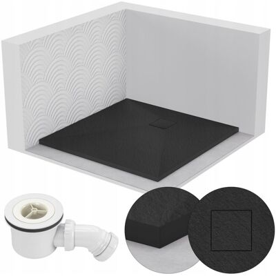 SEVANTE Brodzik Prysznicowy Kwadratowy 90X90 Kamienny Stone 2,6 Cm Czarny + Syfon SEVANTE Brodzik Prysznicowy Kwadratowy 90X90 Kamienny Stone 2,6 Cm Czarny + Syfon