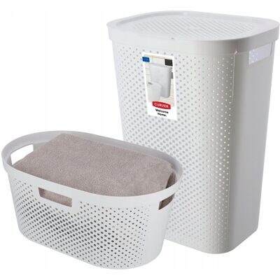 KADAX Curver Zestaw Kosz Na Pranie Bieliznę 60+40l Biały KADAX Curver Zestaw Kosz Na Pranie Bieliznę 60+40l Biały