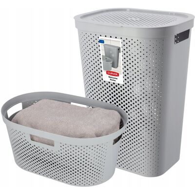 KADAX Curver Zestaw Kosz Na Pranie Bieliznę 60+40l Szary KADAX Curver Zestaw Kosz Na Pranie Bieliznę 60+40l Szary