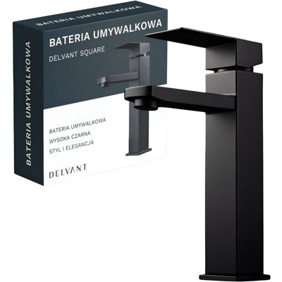 DELVANT SQUARE Bateria umywalkowa łazienkowa stojąca wysoka czarna DELVANT SQUARE Bateria umywalkowa łazienkowa stojąca wysoka czarna